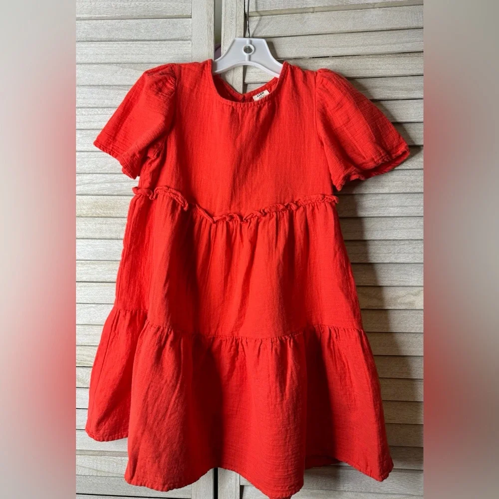 STEM Girls Burnt Orange Tiered Dress Size 6 Elevated Basic Cotton Casual